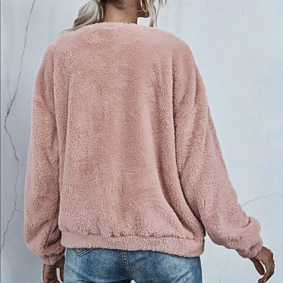 Pink teddy fluffy zip up jacket fuzzy - Picture 2 of 2